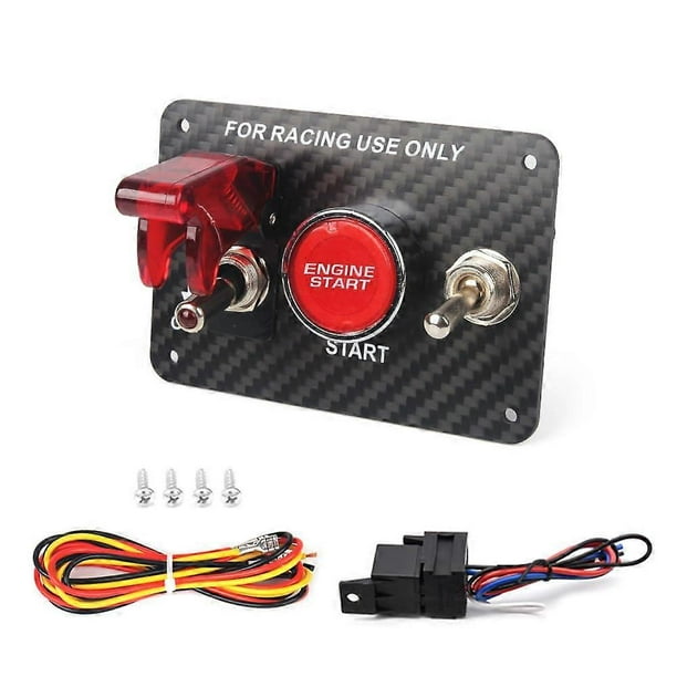 Carbon Fiber 12V 3 in 1 Ignition Switch Panel with Button Push Start, Toggle Switches for RV, Truck, Car, Boat