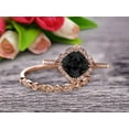 thumbnail image 1 of Imaginative Bridal Set Cushion Cut 2.55 Carat Black Diamond Moissanite Wedding Set Engagement Ring 10k Rose Gold Retro Vintage Floral Marquise Matching Band, 1 of 6
