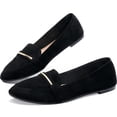 thumbnail image 1 of Mocasines Shoes Obtaom con punta puntiaguda para mujer, planos, negros, de gamuza sintética, 1 of 7