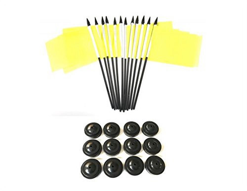 BOX of 12 Solid Yellow 4"x6" Miniature Desk & Table Flags With 12 Flag Stands, 4x6 Solid Yellow Small Mini Stick Flags