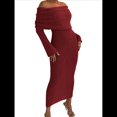 thumbnail image 1 of Vestido Ajustado Tipo Suéter con Hombros Descubiertos para Mujer, Elegante, de Larga, para Fiesta en Club, Midi y Formal. Rojo Vino L, 1 of 9