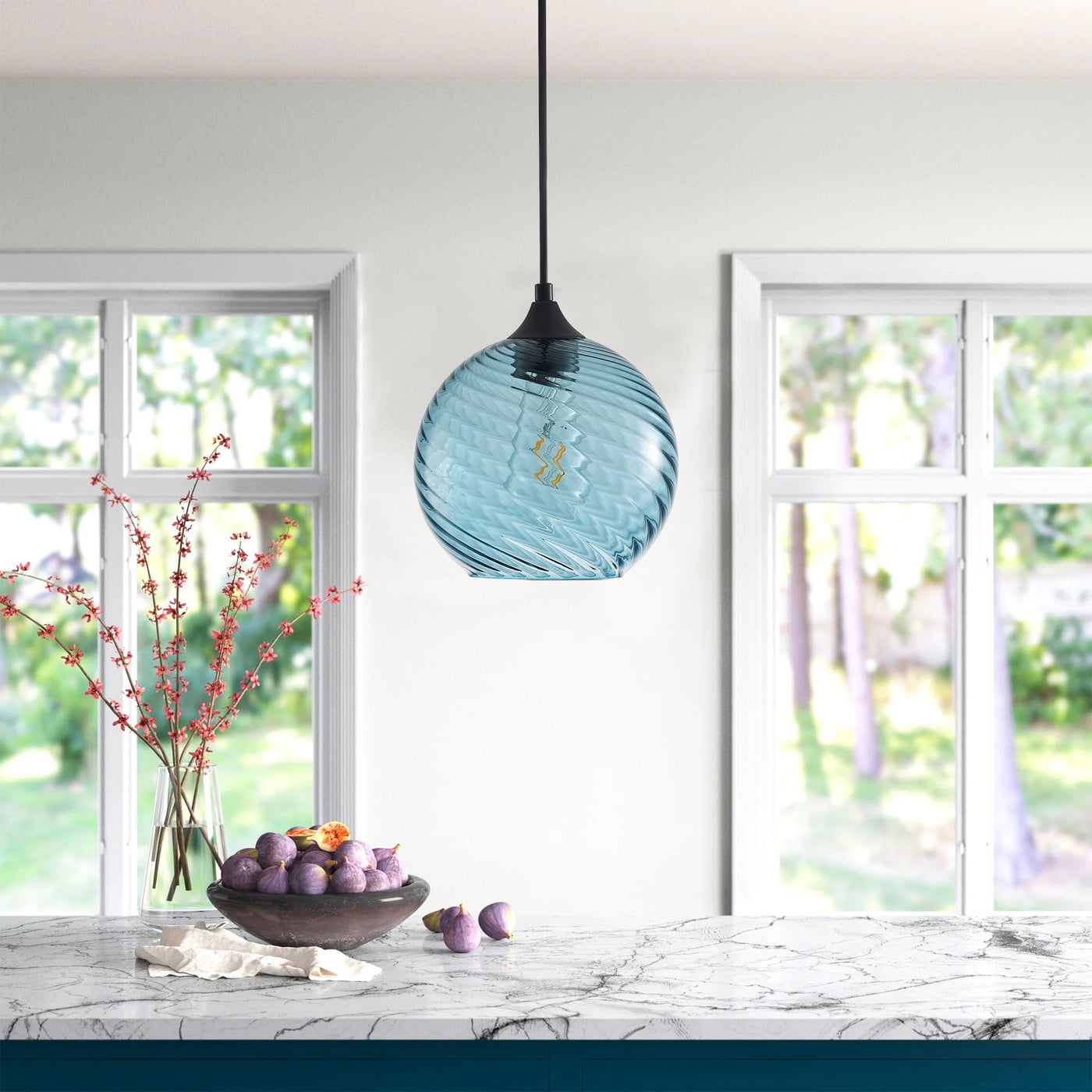 Modern Globe chandelier, Blue Industrial Light Fixture, Rustic Kitchen Island Pendant Lighting