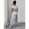 thumbnail image 2 of Elegant Grey Satin Cowl Neck Short Sleeve Maxi Dress For Day Or Evening Wear, 2 of 6