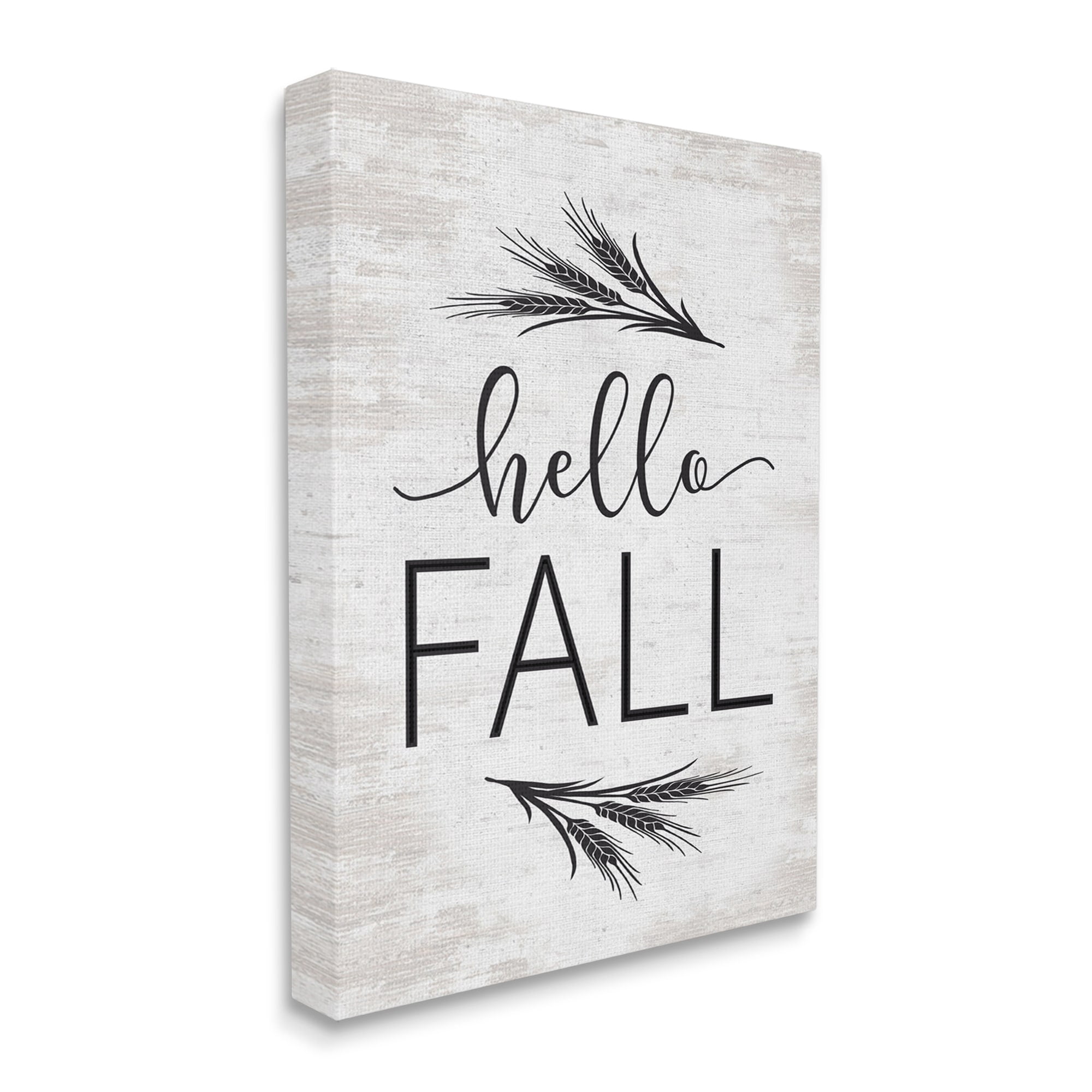 Hello Fall Rustic Calligraphy Wheat Sprigs Botanical Border Inspirational Graphic Art Gallery-Wrapped Canvas Print Wall Art
