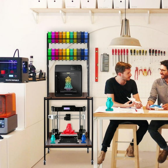 Printer Rack, 4 Tier Rolling 3D Printer Accessories Cart, Heavy Duty Shelf, Sturdy Filament Organizer for Garage Office Workshop, Printing Station