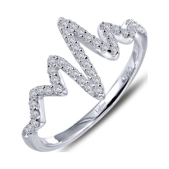 Lafonn Classic Sterling Silver Platinum Plated Lassire Simulated Diamond Heartbeat Ring (0.45 CTTW)