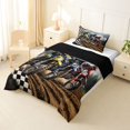 thumbnail image 2 of Manfei Cool Motorcycle Twin Comforter Sets，Grid Pattern Bedding Set，Brown,Black Reversible,2pcs,1 Comforter and 1 Pillowcase, 2 of 7