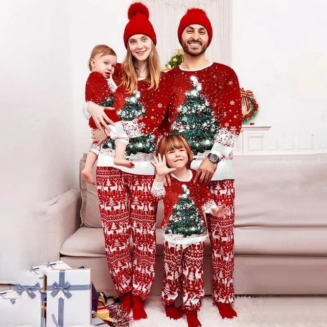 Xmas Family Matching Clothing Christmas Pajamas 2024 New Year Fashion Green Santa Claus Print Adult Kids Set Baby Romper Pajamas