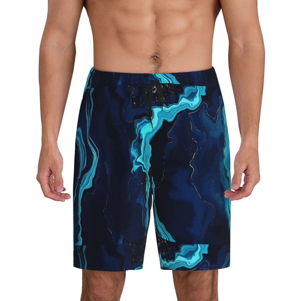 Fotbe Blue Marble And Gold Pantalones Cortos de Pijama para Hombre, Ropa de Dormir, Pantalones de Pijama Cortos para Hombre-Medium