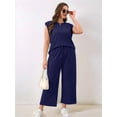 thumbnail image 4 of Two Piece Sets for Women Summer Vacation Outfits Cap Sleeve Tops Lounge Matching Sets Clothing Navy Blue XXL, 4 of 9