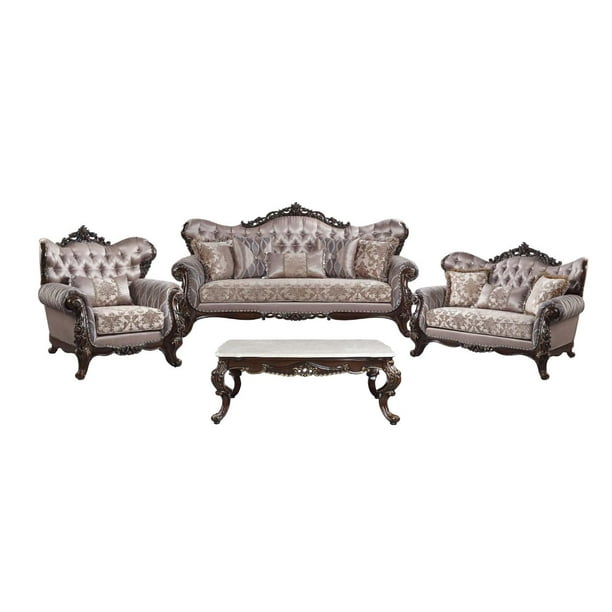 Antique Oak Sofa + Loveseat + Chair + Coffee Table by Acme Benbek