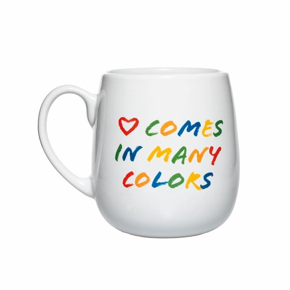 Amici Home 20oz White Ceramic Coffee Mug, Love Comes in Many Colors - Large Funny Mug with Vibrant Design - Unique Gift with Motivational Quote - Microwave & Dishwasher Safe