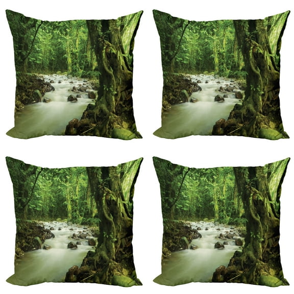 Ambesonne East Throw Pillow Cover 4 Pack, Selangor State Malaysia, 20", Green Brown