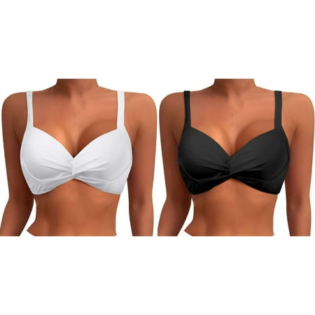 (2-Pack) Rinsvye Women Underwire Bikini Top Swimsuits for Women 1 Cute Push Up Bathing Suit Swim Top Top Padded Bra Swimsuit Sunflower Bikini for Women High Waist Top
