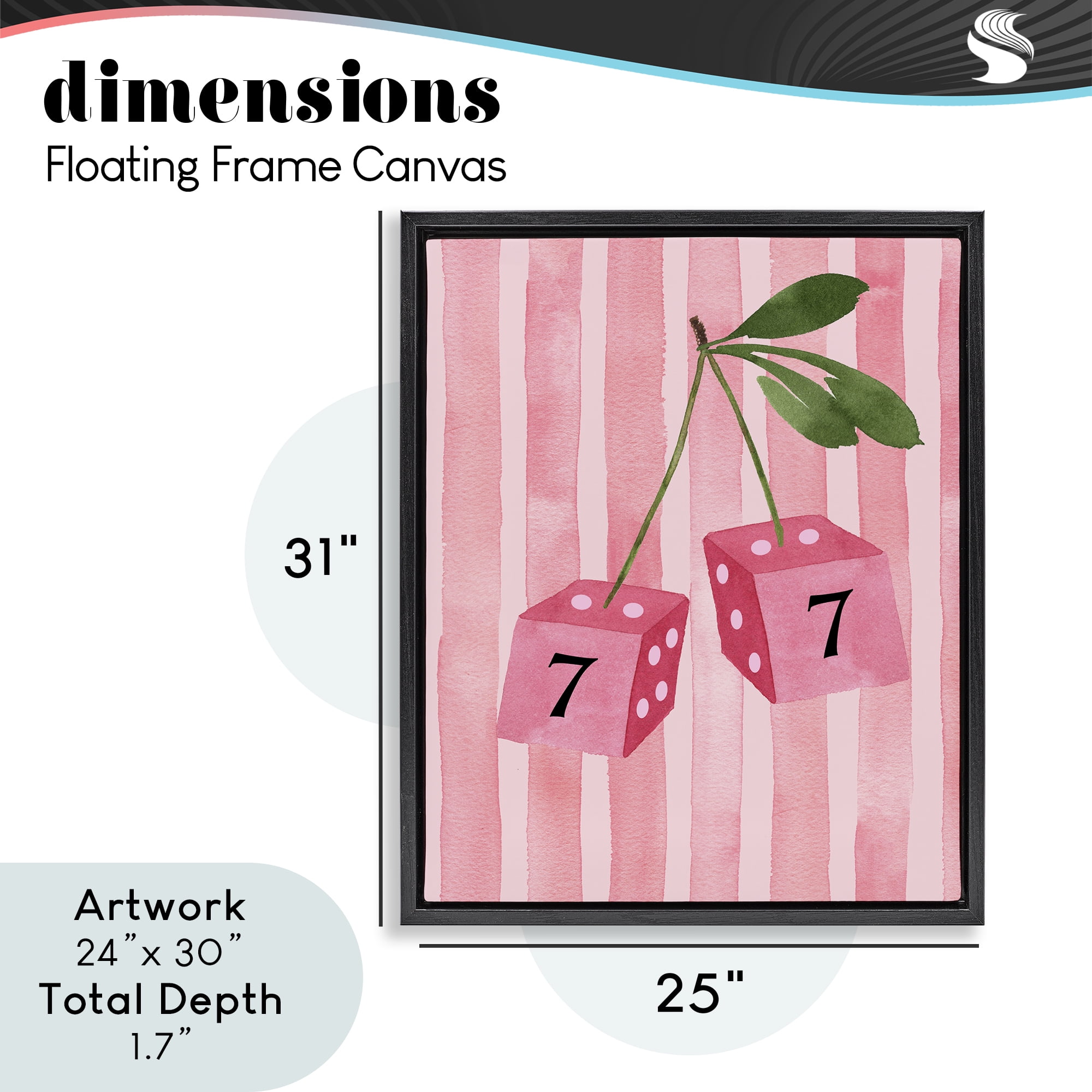 Lucky Number 7 Cherry Dice Black Framed Floater Canvas Wall Art, design by Nina Jacobs