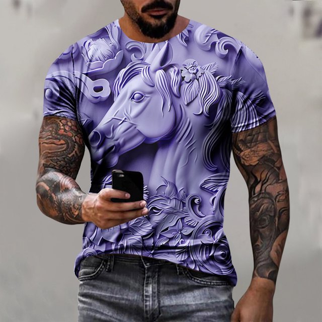 Weiqiqre T-shirt Homme Décontracté Relief Imprimé Graphique Tee Extérieur Quotidien Vacances Manches Courtes Col Rond Chemise pour Quotidien, Extérieur, Rue et Stations de Vacances
