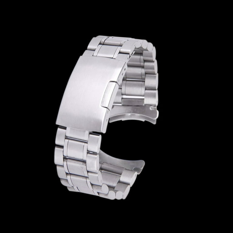 22mm Stainless Steel Solid Links Bracelet Watch Band Strap Curved End with 4pcs Watch Spring Bars Silver
