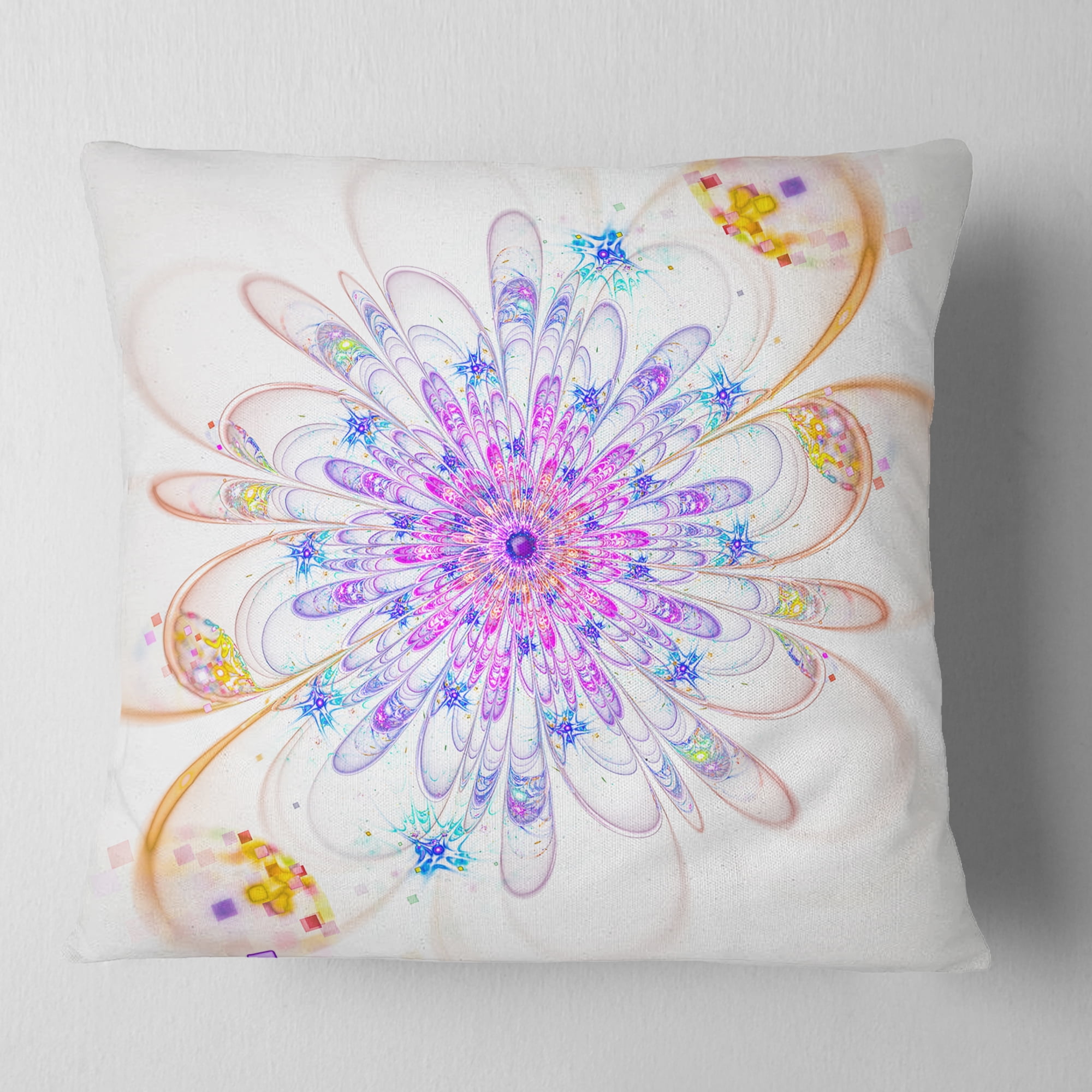 Designart Blue Fractal Flower with Abstract Petals - Floral Throw Pillow - 16x16