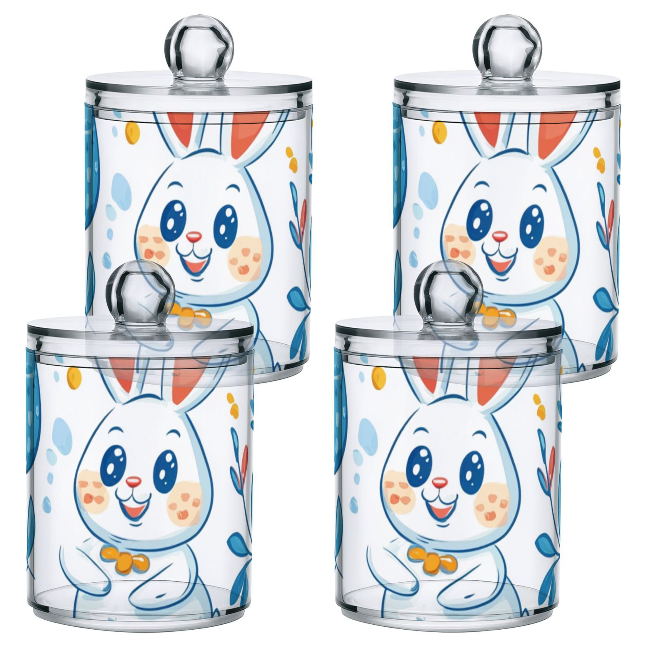 Ckdifva Easter Eggs Rabbits Leaves Storage Jar with Lid Acrylic Organization Storage Containers Set of 4