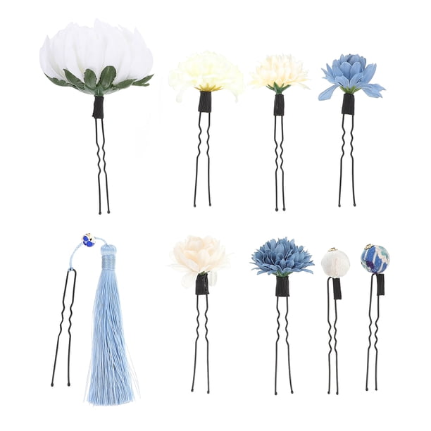 GOOHOCHY 9 piezas de pasadores para el pelo de kimono, flores de tela, decoración para el cabello, horquillas de estilo japonés