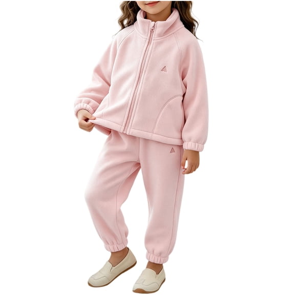 Cethrio Girls Fleece Pajama Sets Long Sleeve, Crew Neck Comfy 2 Piece Girls' Sleepwear Pink Size 7-8 T