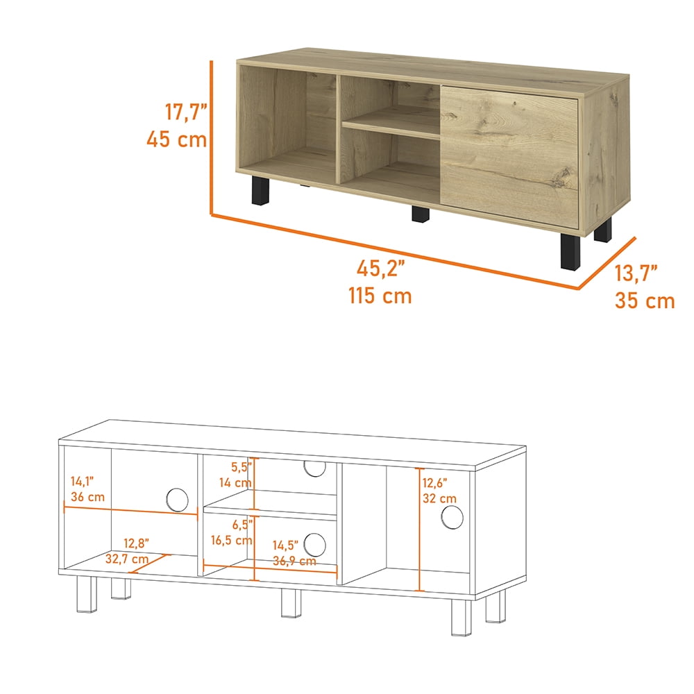 Aukfa TV Stand for TVs Up to 55", Wood TV Storage Cabinet with Door, Brown