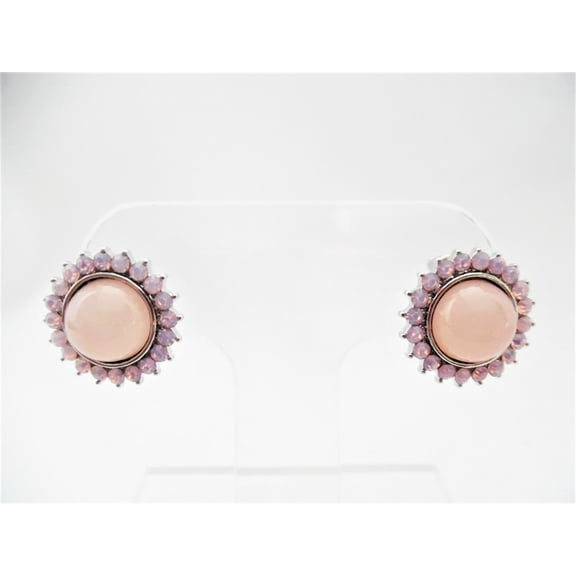 Vintage 3/4" silver and pink stone pointed edge earrings