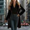 thumbnail image 6 of SwiftWear Women's Long Velvet Coat Contrast Notch Lapel Retro Jacket Button Front Closure with Pockets, Vintage Style Outerwear Overcoat, 6 of 9