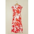 thumbnail image 5 of Elegant Red Floral Print Trimmed V Neck Ruffle Sleeve Long Dress for Women | [ZhiHiMeRi] | (US 12-14)L, 5 of 12