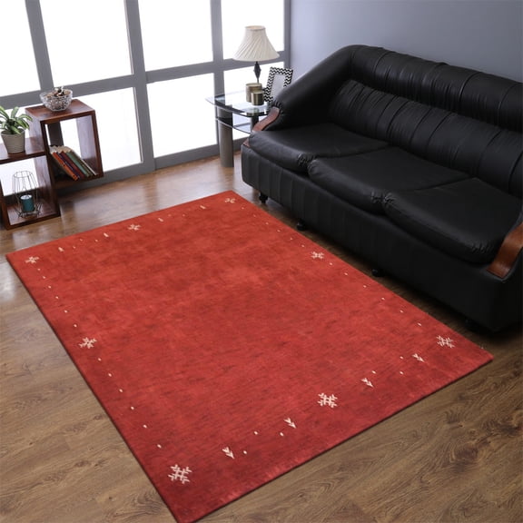 Rugsotic Carpets Hand Knotted Wool Area Rug 3'x5' Red Contemporary Rectangle Indoor Rug for Living Room, Bedroom Antimicrobial L00516