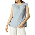 thumbnail image 3 of Allegra K Women's Round Neck Cap Sleeves Front Pleated Chiffon Blouse, 3 of 7