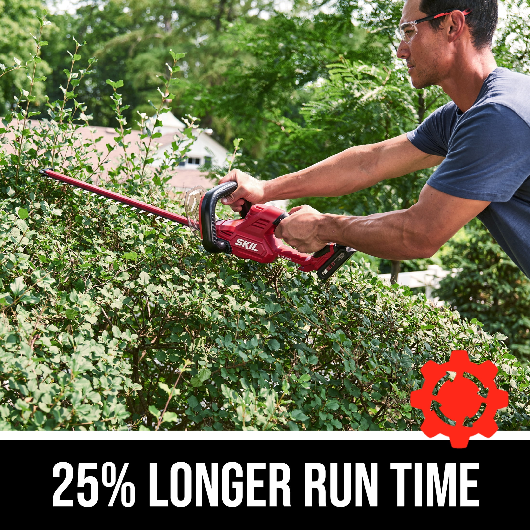 Red SKIL HT4222B-10 PWR CORE 20 22 Hedge Trimmer Kit Includes 2.0Ah Battery and Charger