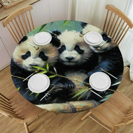 

Patifu Pandas Bamboo Leaves Round Table Cover Stain Resistant Washable Indoor Outdoor Tablecloth Kitchen Dining Wedding Parties 100% Polyester Fiber 31-35
