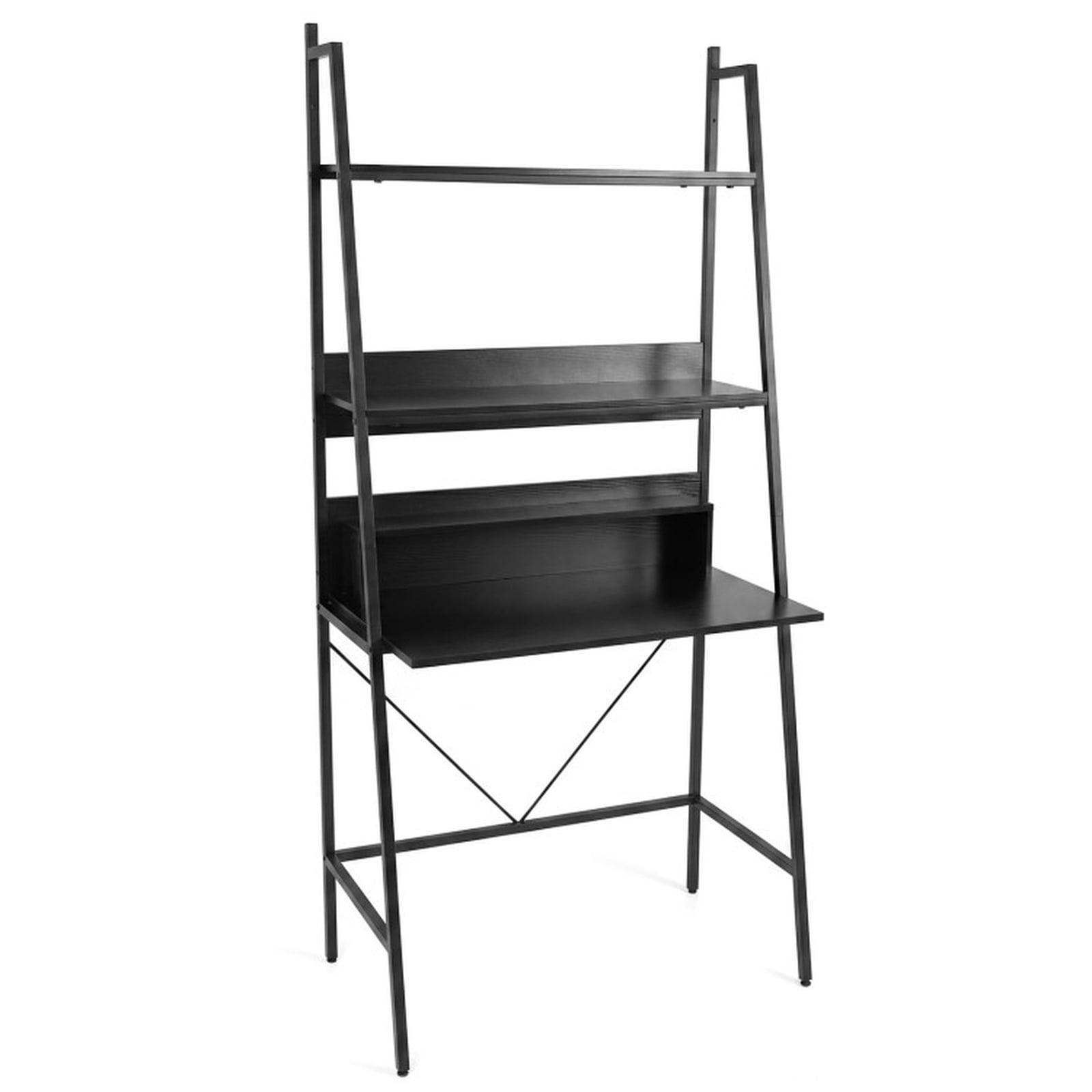 Furnibear 71 Inch Tall Freestanding Laptop Desk with Open Shelves and Metal Frame for Living Room Bedroom and Study, Black