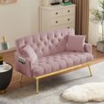 thumbnail image 2 of Velvet Loveseat Sofa, 2 Seater Sofa with 2 Pillows and Tufted Back, Upholstered Accent Sofa with Gold Metal Legs, Modern Small Couch, Arm Sofa for Living Room, Bedroom, Apartment, Pink, 2 of 7
