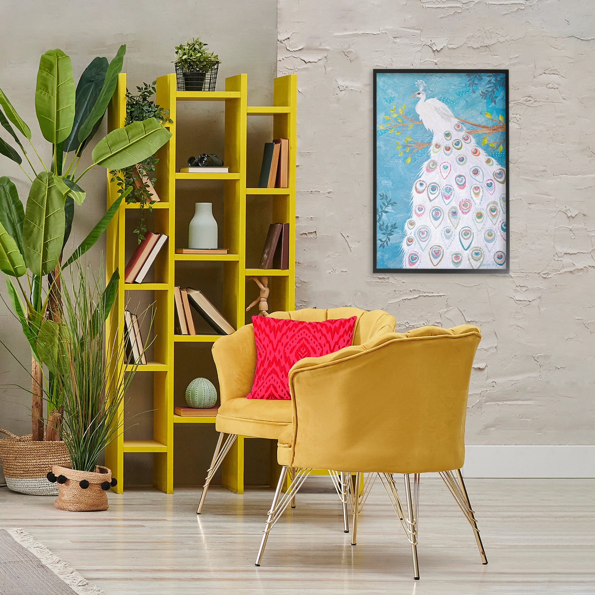 Stupell Industries White Patterned Peacock Animals & Insects Painting Black Framed Art Print Wall Art, 20 x 30
