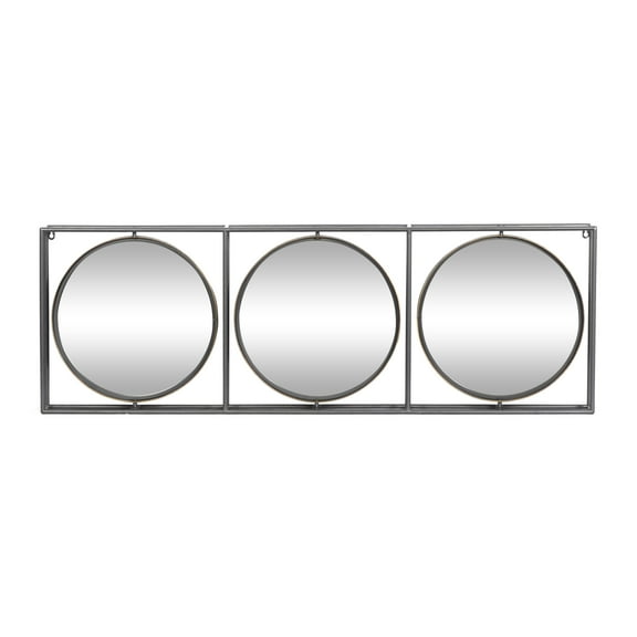 DecMode 52"W, 18"H Round Wall Mirror, Gray