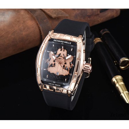 Mens Quartz Watch with Glass Mirror, Stainless Steel Buckle, and Alloy Case, 46mm Dial, Spiral Crown