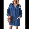 thumbnail image 1 of Vestido Camisero Vaquero Extragrande para Mujer, con Botones, Larga, Farol, Bajo Deshilachado y Azul Oscuro L, 1 of 10