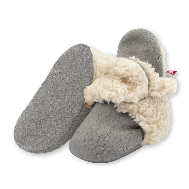 Zutano Unisex Cozie Fleece Baby Booties with Organic Cotton Lining, Newborn Essentials, 6 Months, Gray Furry