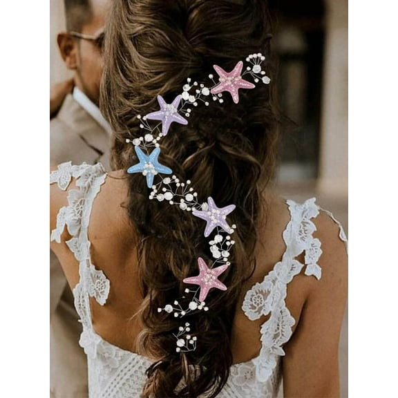 Starfish Bride Wedding Hair Vine Pearl Bridal Headband Headpiece Beach Wedding Hair Accessories for Women and Girls (A Silver)