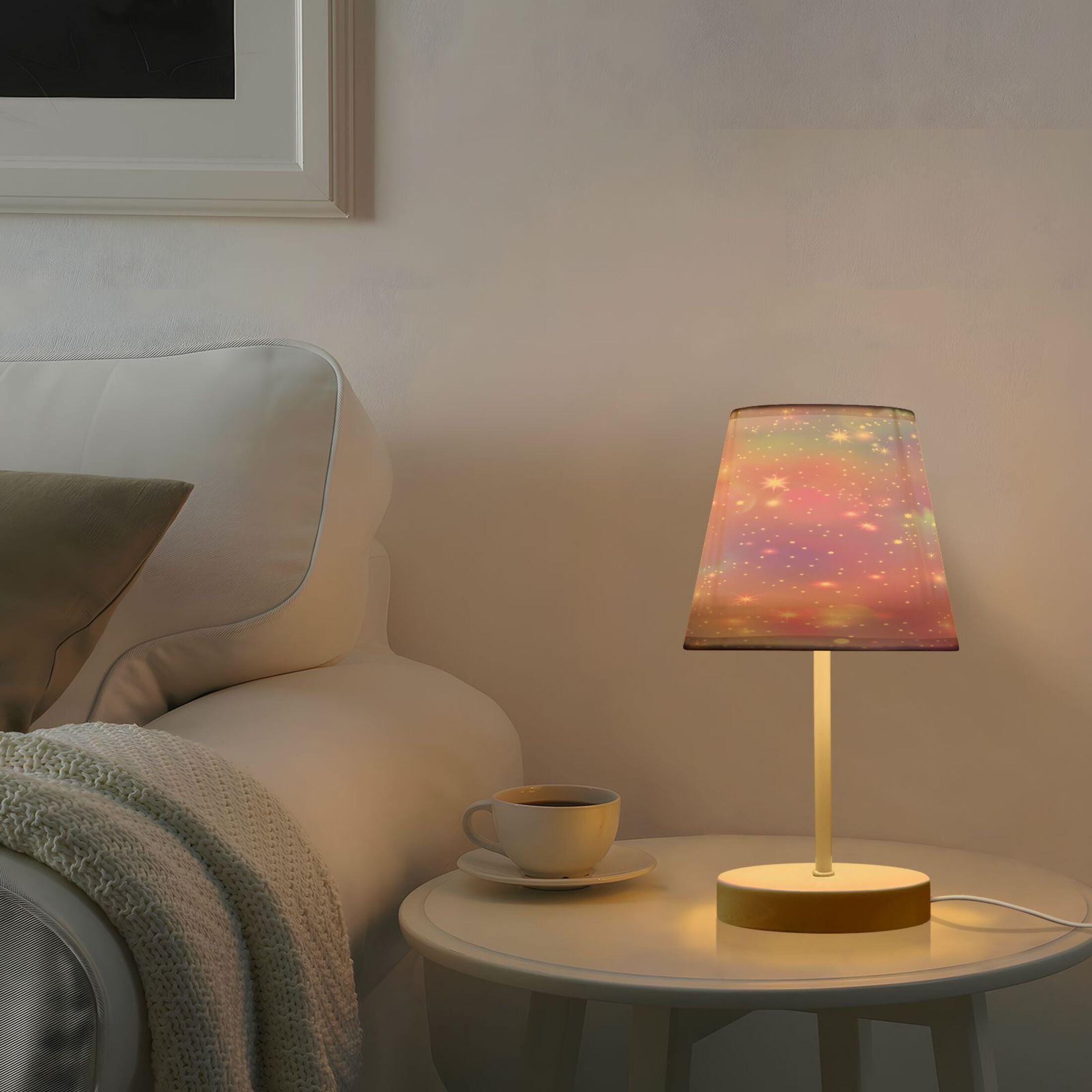 Pink Sky with Stars Desk Lamp LED Table Nightstand Lamps with 3 Color Temperatures for Home Bedroom Living Room Decor 8x12