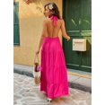 thumbnail image 2 of Womens Hot Pink Halter Maxi Dress With Open Back And Ruffle Hem, 2 of 6