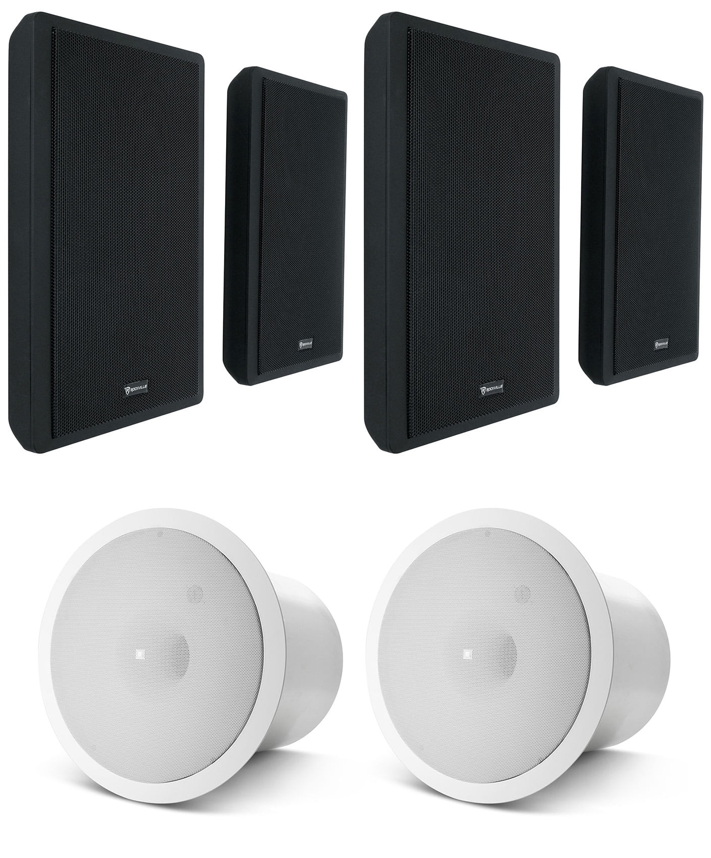 (4) Rockville ROCKSLIM BLACK 240w Slim Home Theater Wall Speakers+JBL