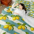 thumbnail image 4 of Castle Fairy Tropical Lemon 7-Piece Twin Bedding Sets,Geometric Stripes Bedding Comforter Set,Fresh Fruit Breathable Sheet Sets,Microfiber Botanical Bedroom Decor,Reversible, 4 of 8