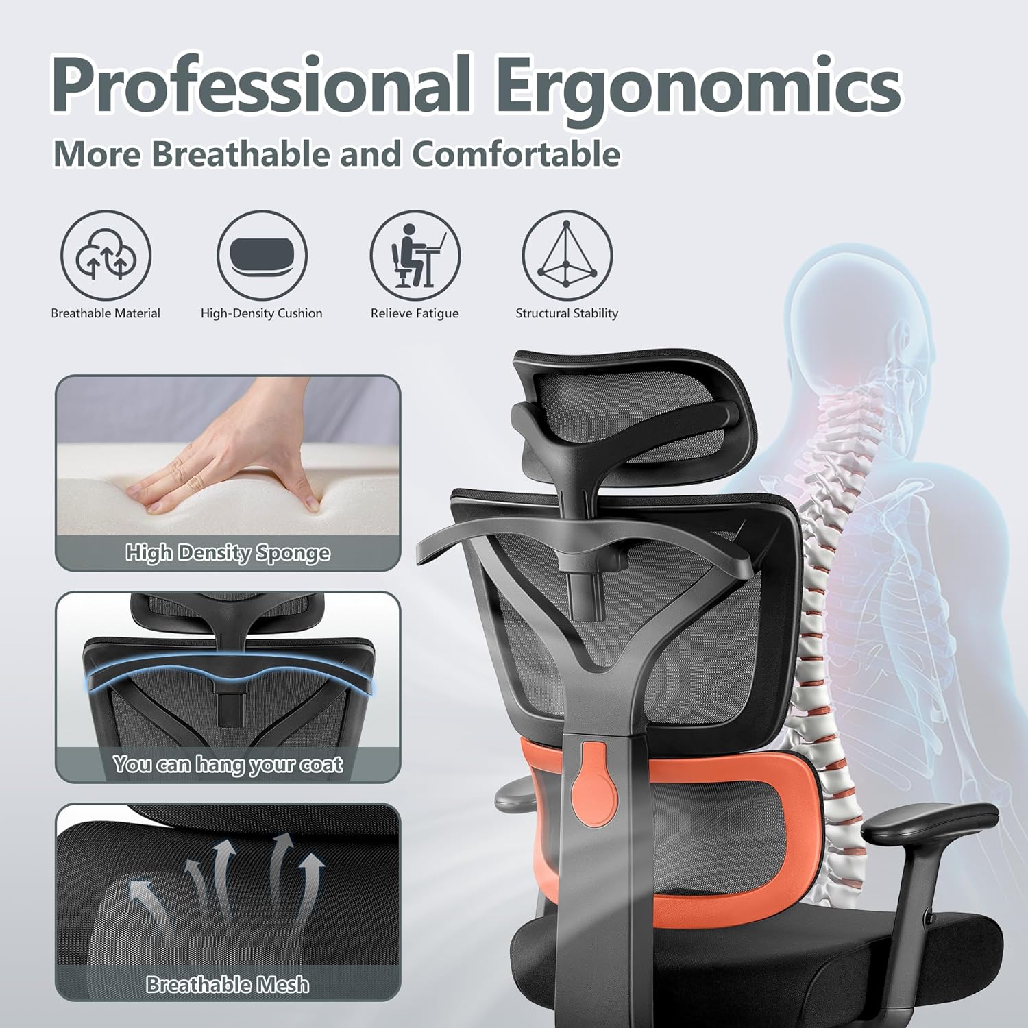 Office Chair, Ergonomic Desk Chair with Adjustable Height and Lumbar Support Swivel Desk Computer Chair with Flip up Armrests for Conference Room, Drak Gray