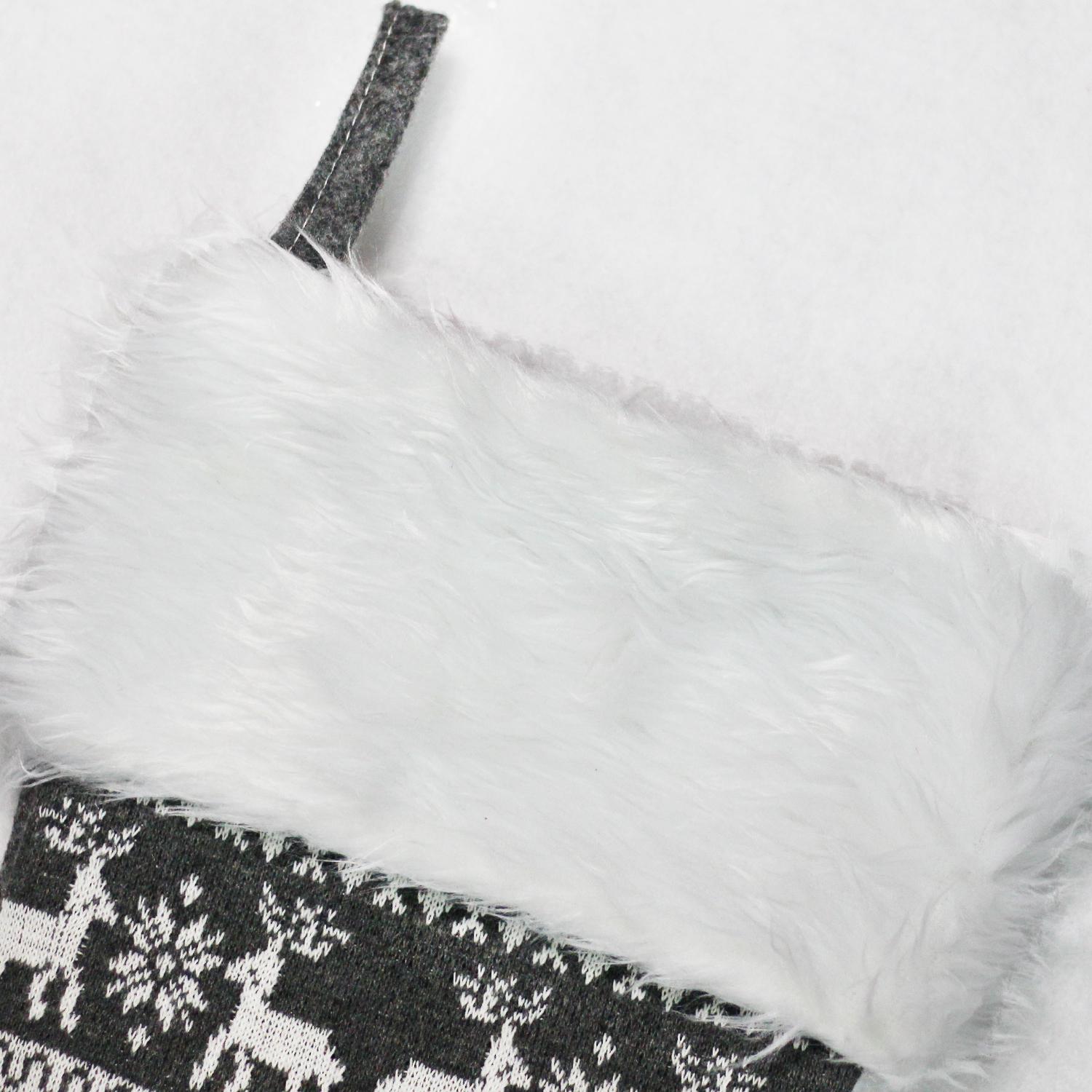 19.5" Gray and White Reindeer and Snowflake Knit Christmas Stocking with Faux Fur Cuff