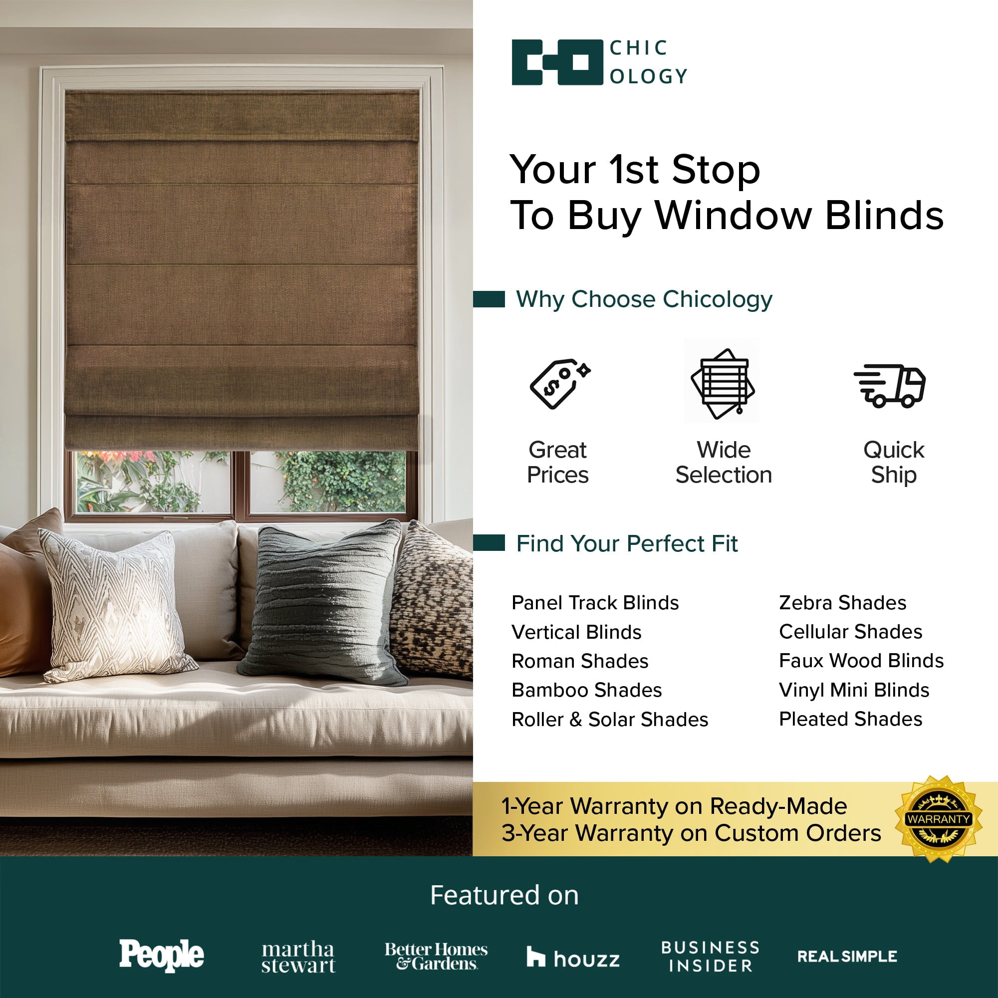 CHICOLOGY Cordless Roman Shades Belgian Chocolate (Light Filtering) 47"W X 64"H