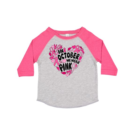 Inktastic In October We Wear Pink Breast Cancer Awareness Heart Boys or Girls Toddler T-Shirt