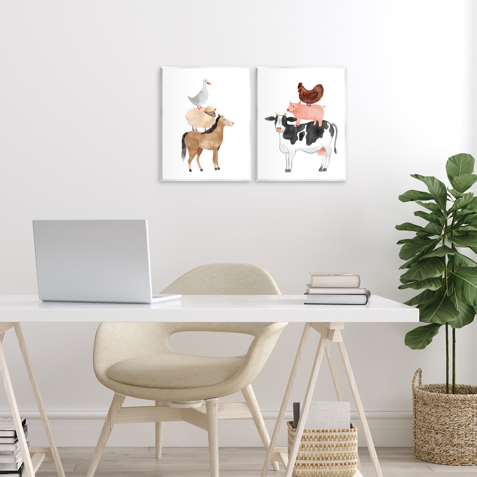 Stupell Industries Whimsical Farm Life Stacks 2 Piece Wall Plaque Art Set, design by Kim Allen